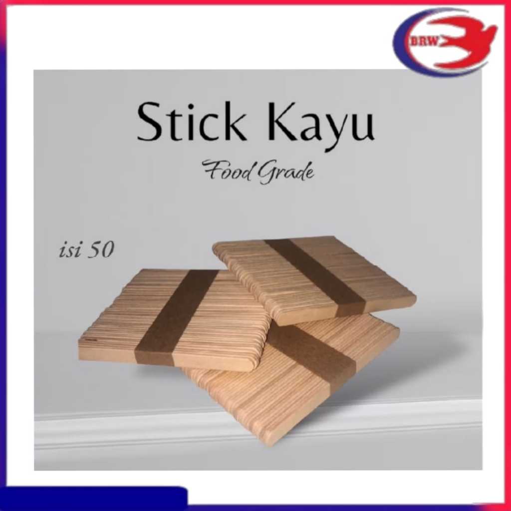 

STIK KAYU, STICK ICE CREAM, STIK KERAJINAN - FOOD GRADE / TERMURAH 1pack isi 50pcs- BRW