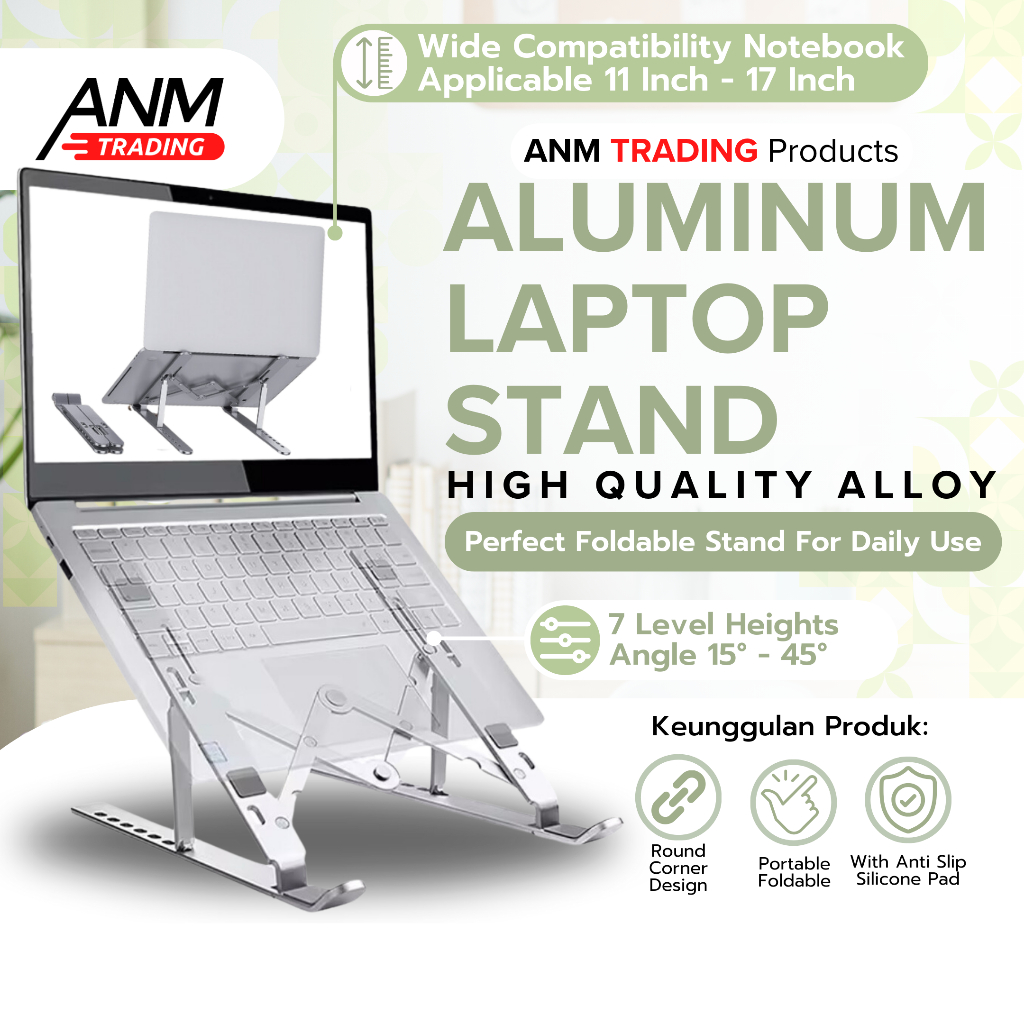 [ANM TRADING] Stand Laptop Aluminium Portable - Dudukan/Meja Laptop Portable Metal