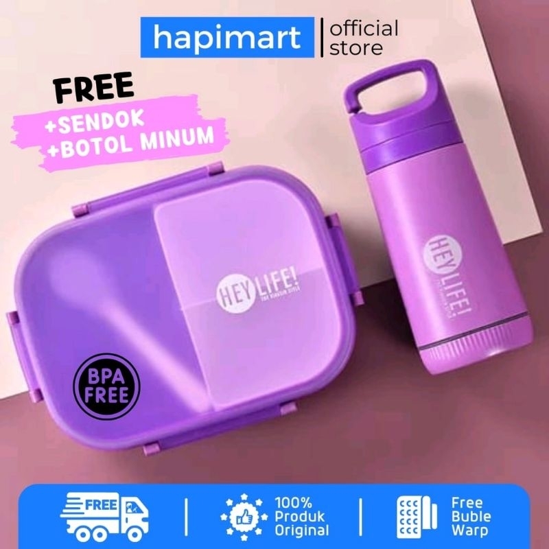 HEY LIFE set lunch box / kotak makan dan minum / bekal anak / set kotak makan dan minum free sendok 