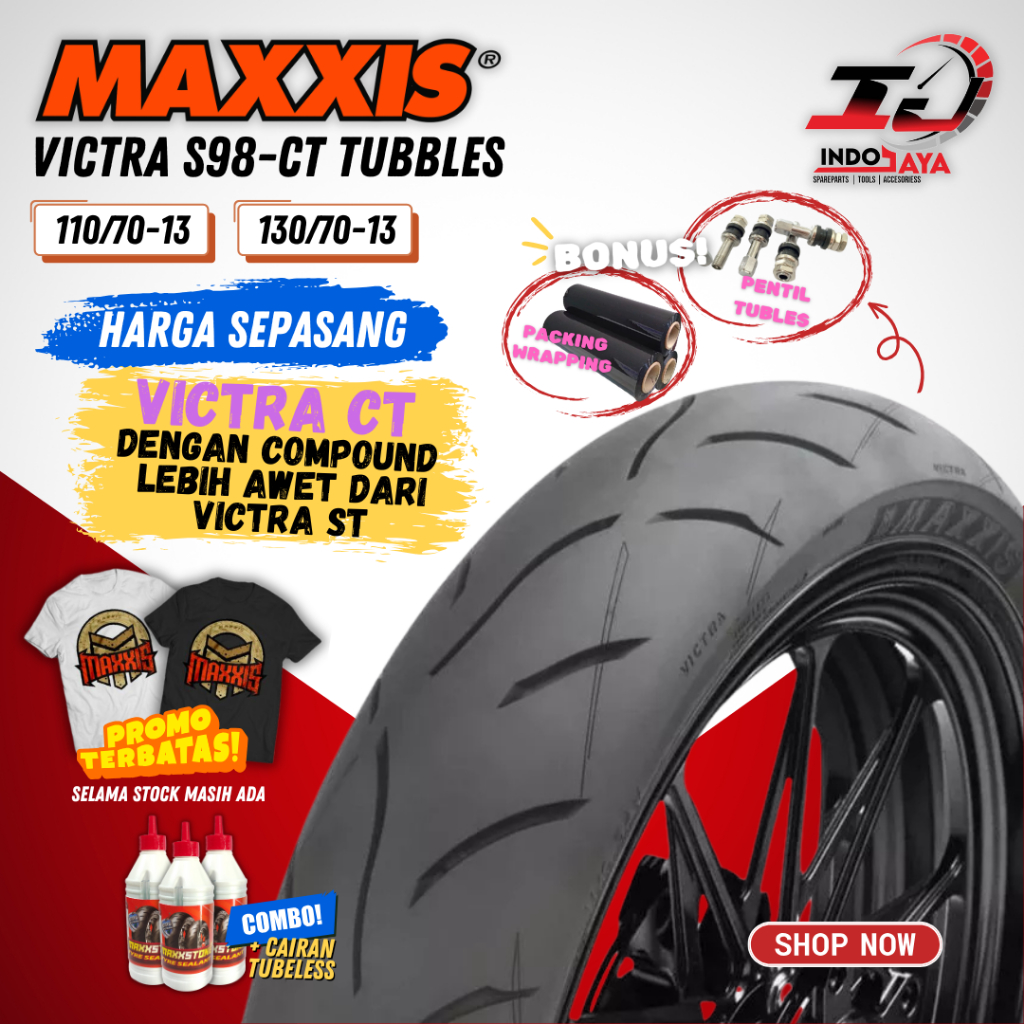 [SEPASANG] (READY STOCK) BAN MAXXIS VICTRA CT TUBELESS (110/70 - 120/70 - 130/70 - 140-70 ) RING 13 