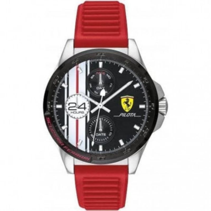 Jam Tangan FERRARI Pilota 0830657 Red Silver Original