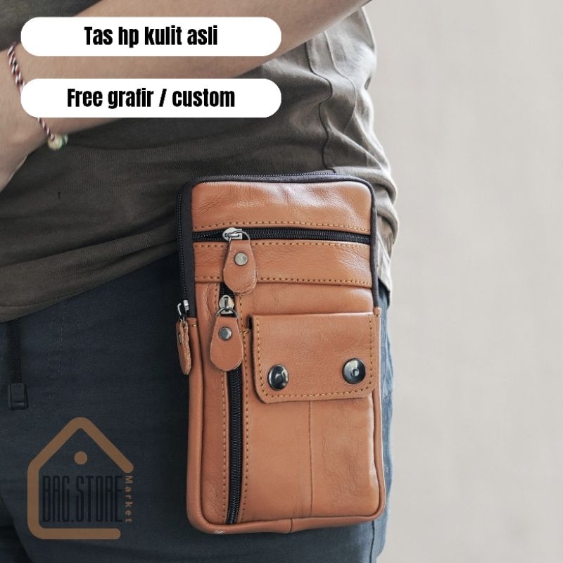 tas kecil untuk hp/ mancing/ bersantai dari kulit sapi