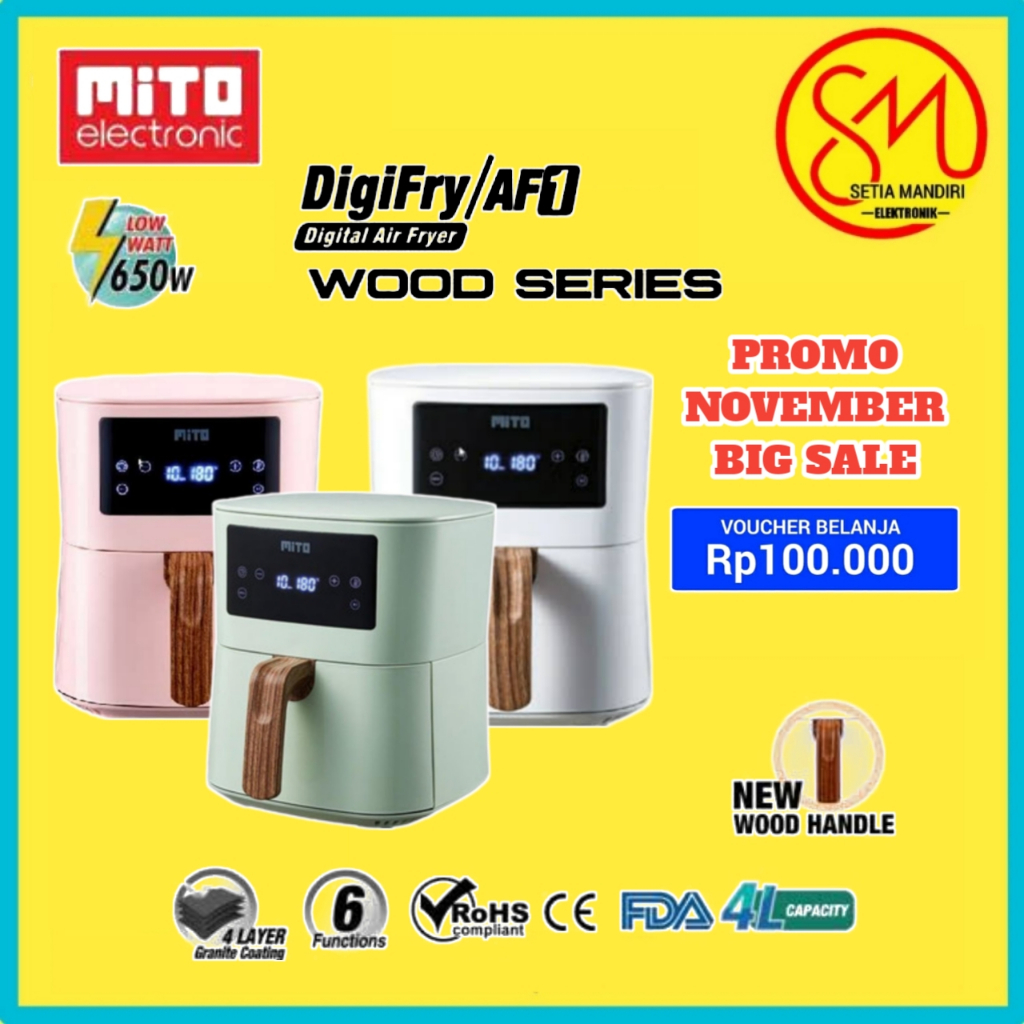 MITO AF1 Digital Air Fryer 4 Liter Low Watt - AirFryer DigiFry AF 1