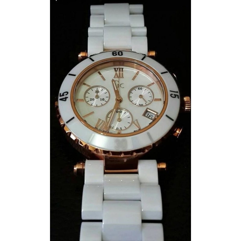 Jam Tangan Guess Collection GC Original Ceramic Chrono White Rose Gold