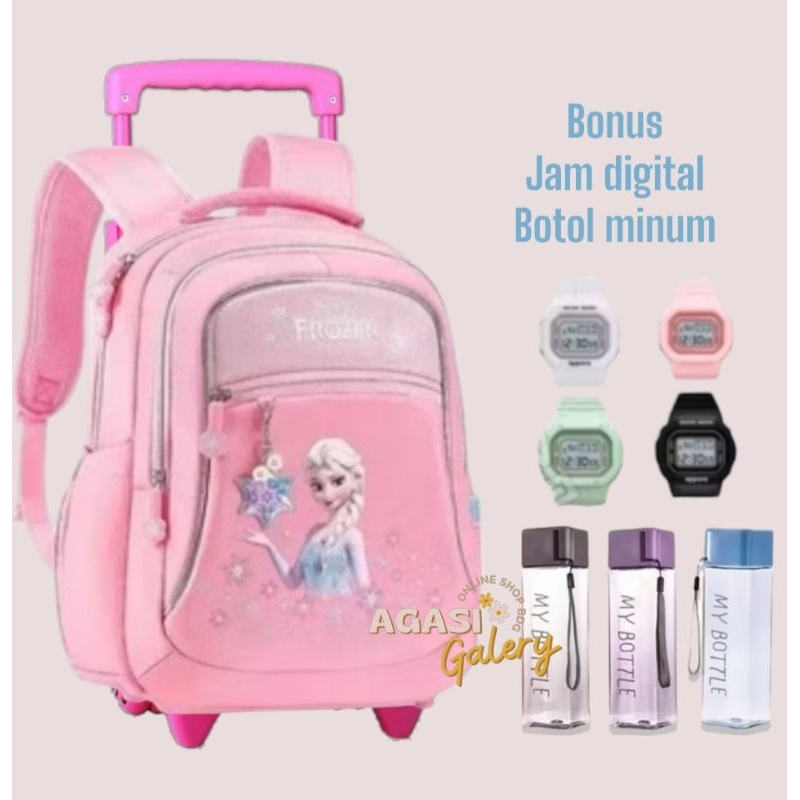 tas dorong anak SD motif frozen banyak bonus - tas troli anak cewek SD motif frozen