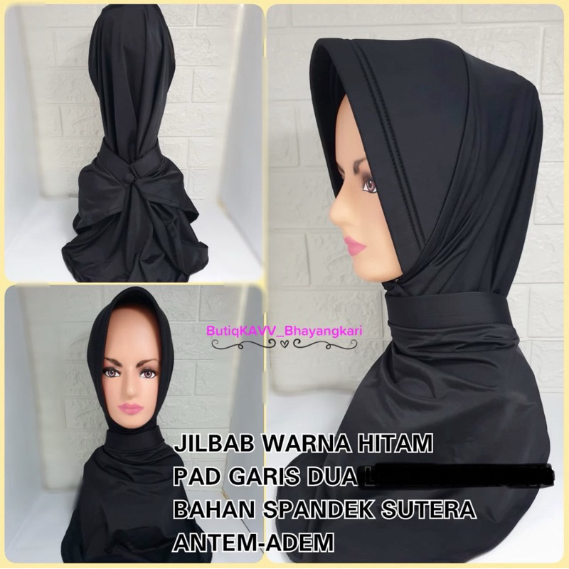 Jilbab Olahraga Bhayangkari Hitam bahan SILK PREMIUM