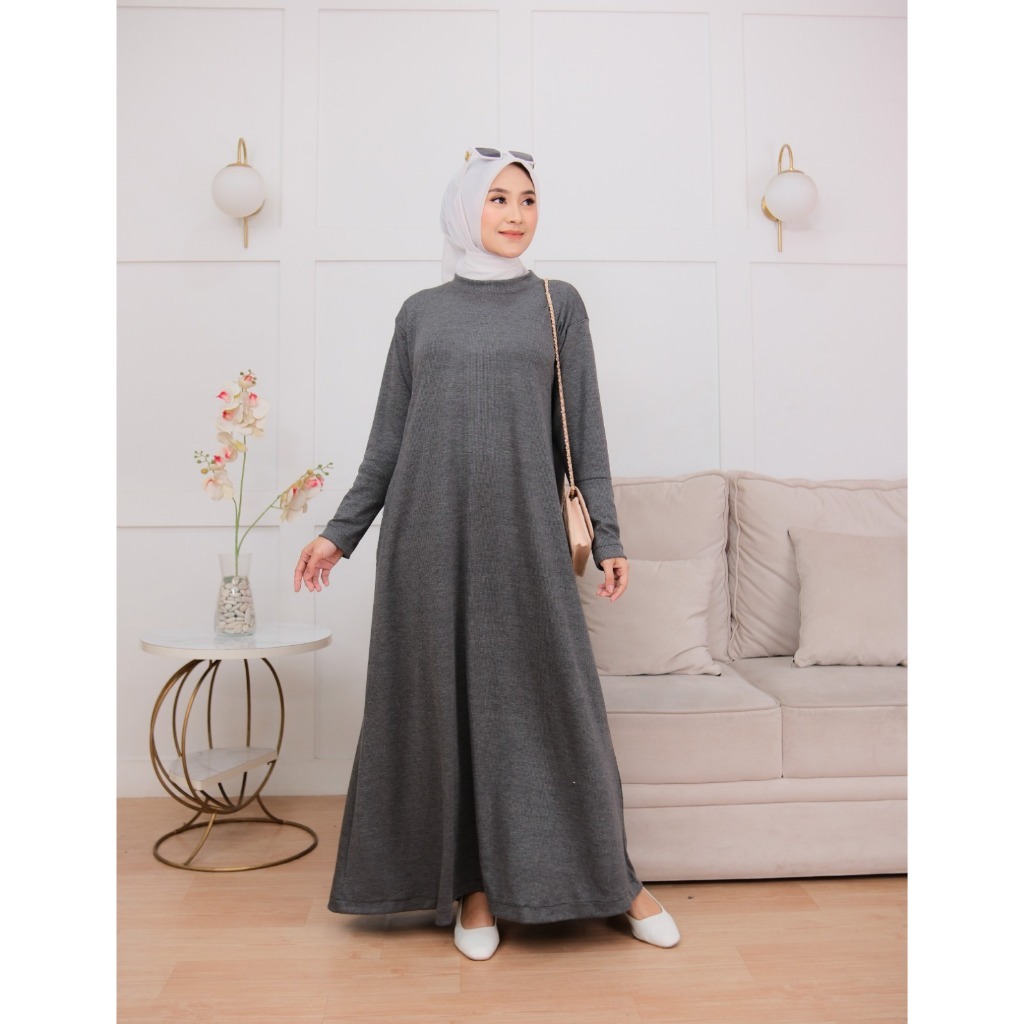 Inara Batwing Button Knit Premium Kancing Gold Gamis Kekinian Dress Knit Terbaru