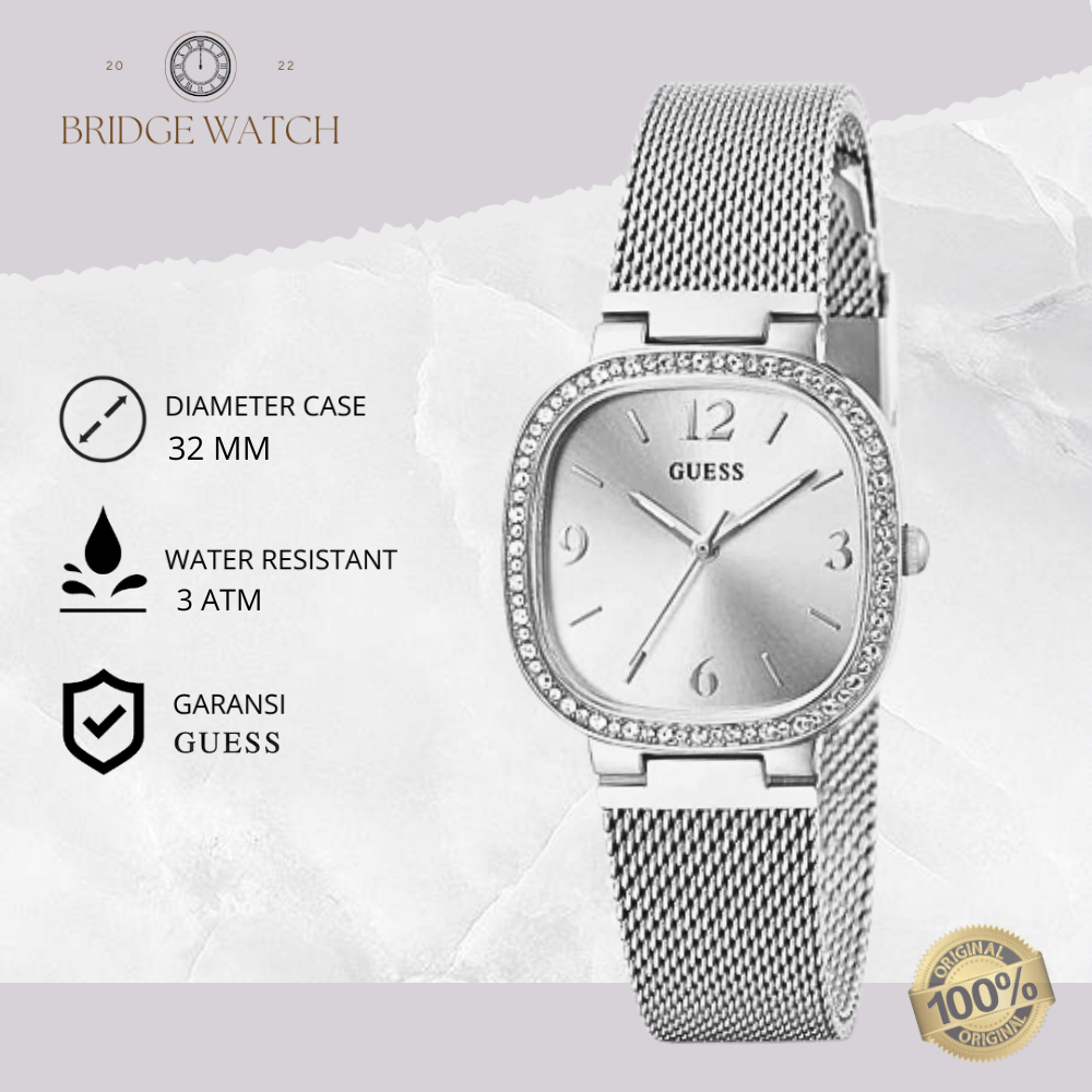 Jam Tangan Wanita Guess Tapestry GW0354L1 Original Silver Stainless Steel Strap Rantai Mewah