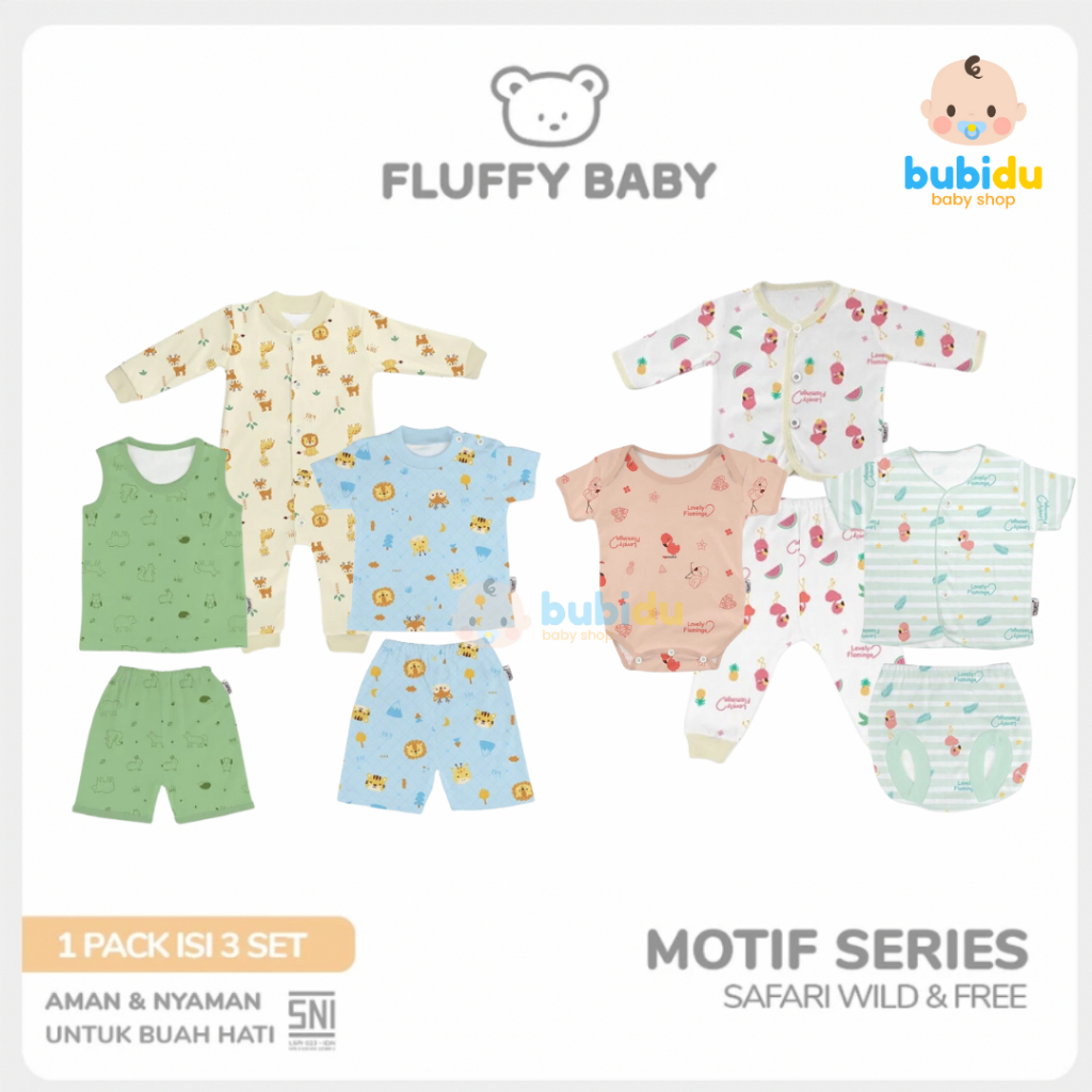 FLUFFY Baju Setelan Bayi | Set Pakaian Bayi Baby Cowok Cewek Newborn Baru Lahir Fluffy 0 6 bulan