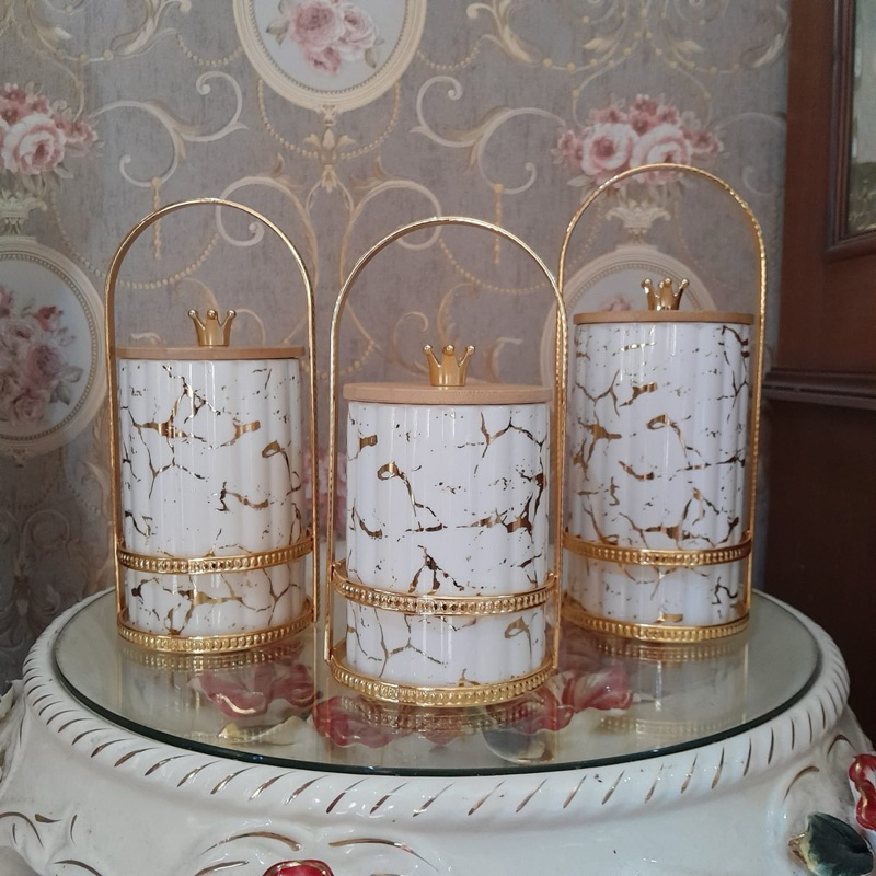 Toples Turki Marble Putih Set Mewah