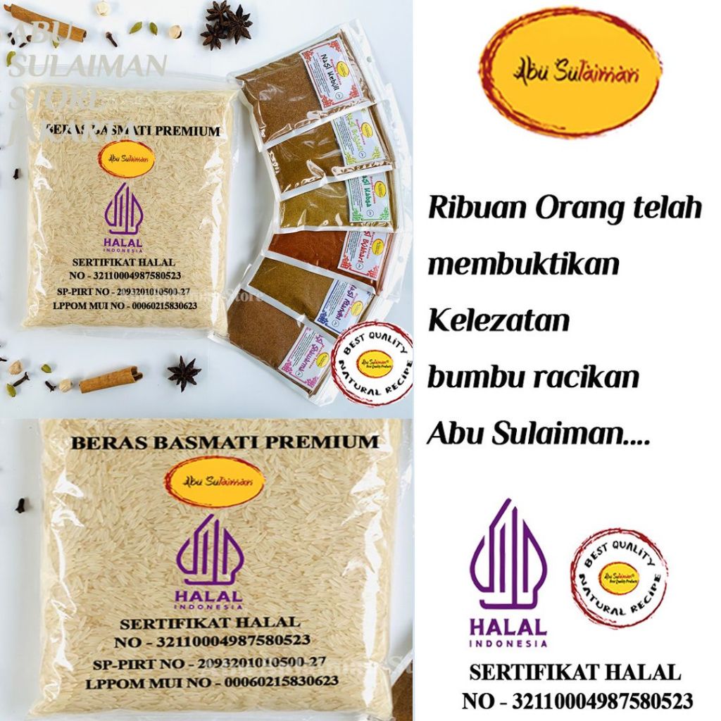

PAKET SUPER BERAS BASMATI 1 KG / BERAS BASMATI TIMUR TENGAH / BERAS Kebuli Briyani Kabsah Mandhi Shawarma Instan | Beras Basmati I ABU SULAIMAN JAKARTA