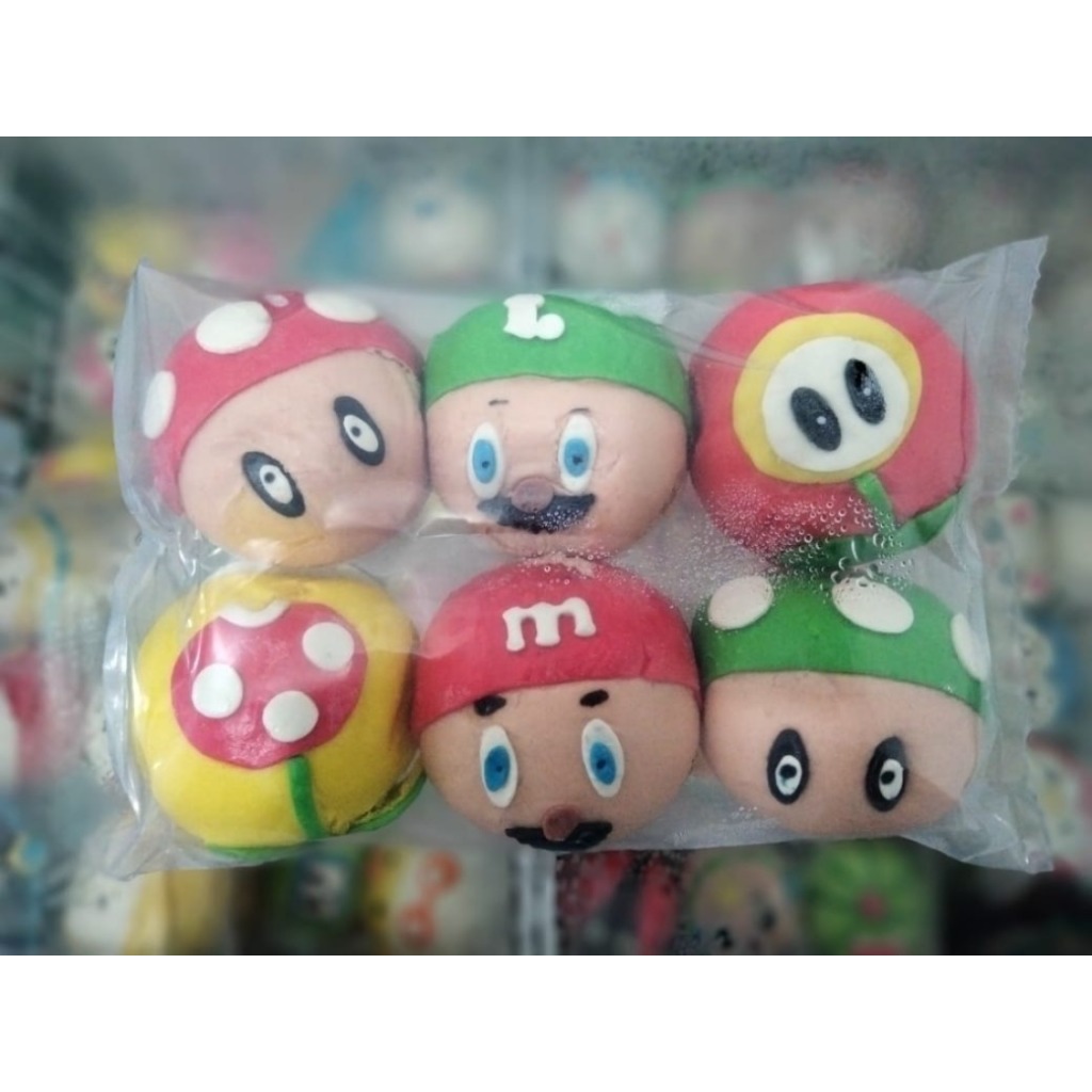 

Bakpao Karakter Mario mix (Coklat, Coklat Keju, Coklat Oreo) isi 6 pcs