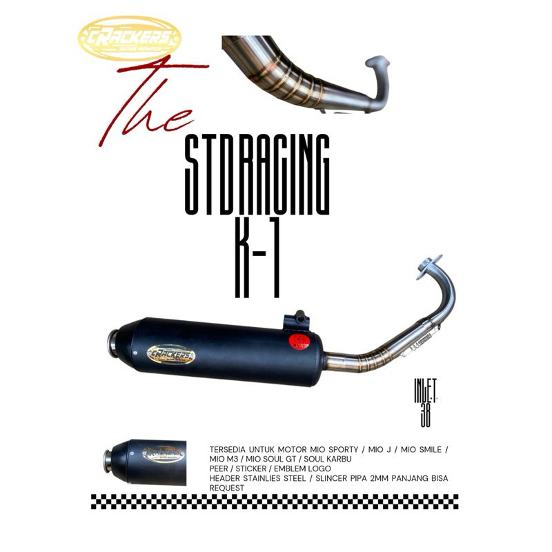 Knalpot Std Racing Crackers K1 Non Tameng Mio sporty / Mio j / mio Smile / Mio m3 / Soul Karbu Dll