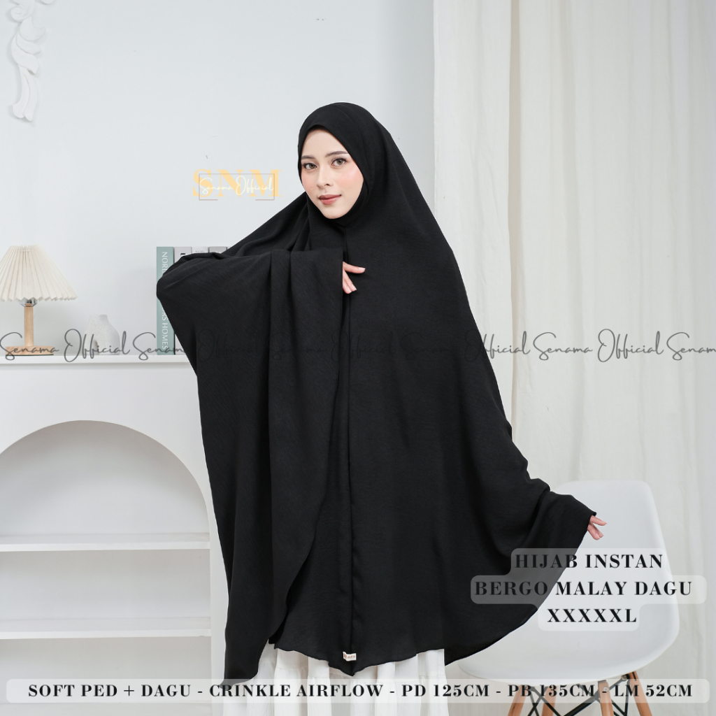 Hijab Malay Dagu - Khimar Instan Super Jumbo Pet malay + Dagu Crinkle Airflow Premium XXXXXL