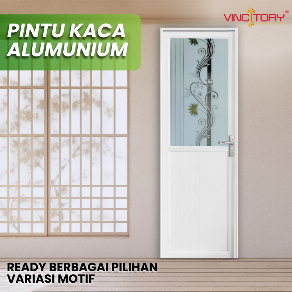 VINCITORY Pintu Kamar Mandi  Aluminium 1/2 Kaca Full Set Dengan Kusen Tinggal Pasang