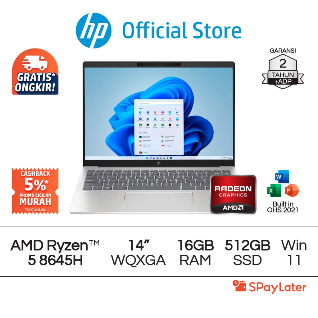 Spaylater 0% - Laptop HP Pavilion Plus AMD Ryzen 5 Radeon 16GB RAM 512GB SSD Silver / Blue Windows 1