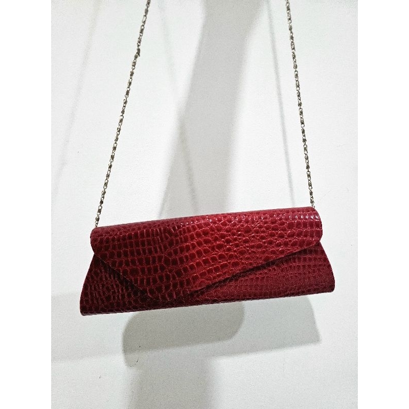 Preloved Tas Pesta Merah croco