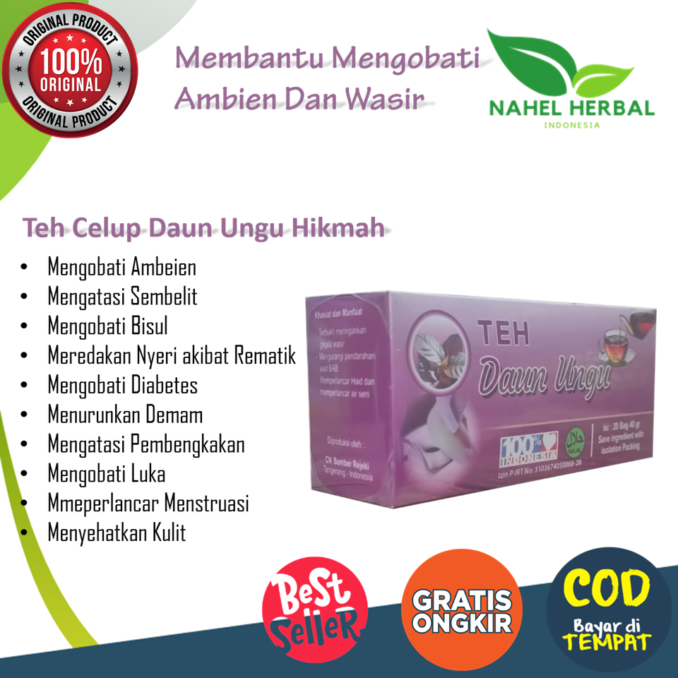 

Teh Celup Daun Ungu 20 Kantong - Herbal Wasir Dan Ambeien - Teh Daun Ungu Untuk Ambein & Wasir (20 Tea) 'Yuk Seduh - Teh Celup Daun Ungu Membantu Pengobatan Wasir Ambeien Sembelit - Memperlancar Bab Menekan Pertumbuhan Plak Gigi - Menurunkan Kolesterol