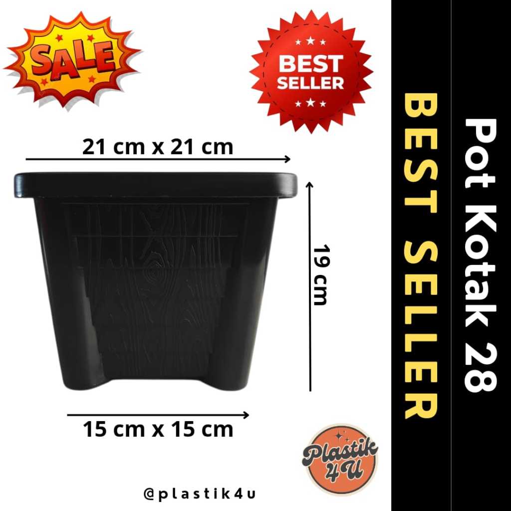 Pot Bunga Plastik Kotak 28 | Pot Tanaman Kotak Plastik Besar 28 | Warna Hitam | Harga Terjangkau & P