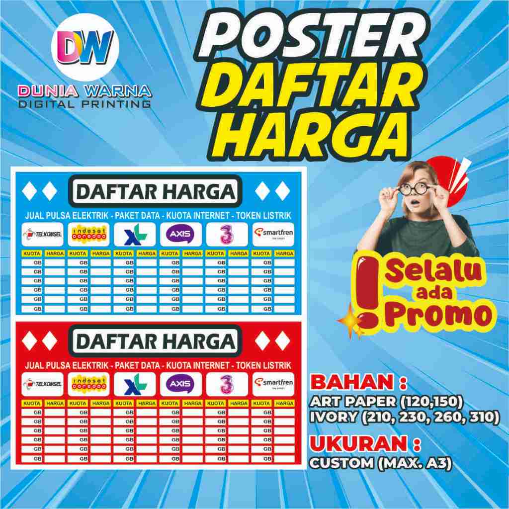 

POSTER DAFTAR HARGA/POSTER DAFTAR HARGA PAKET DATA/POSTER DAFTAR HARGA VOUCHER