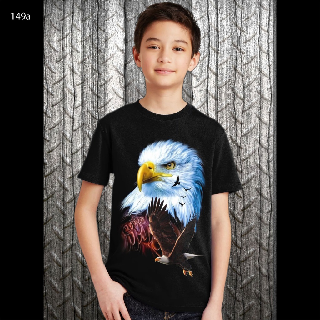 Kaos Anak Tanggung Hitam Santai Motif Elang 02