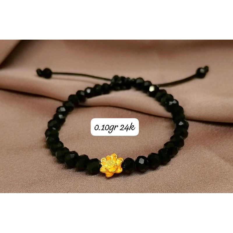 Gelang Emas Asli Teratai 24k Hongkong 999% Tali Batu