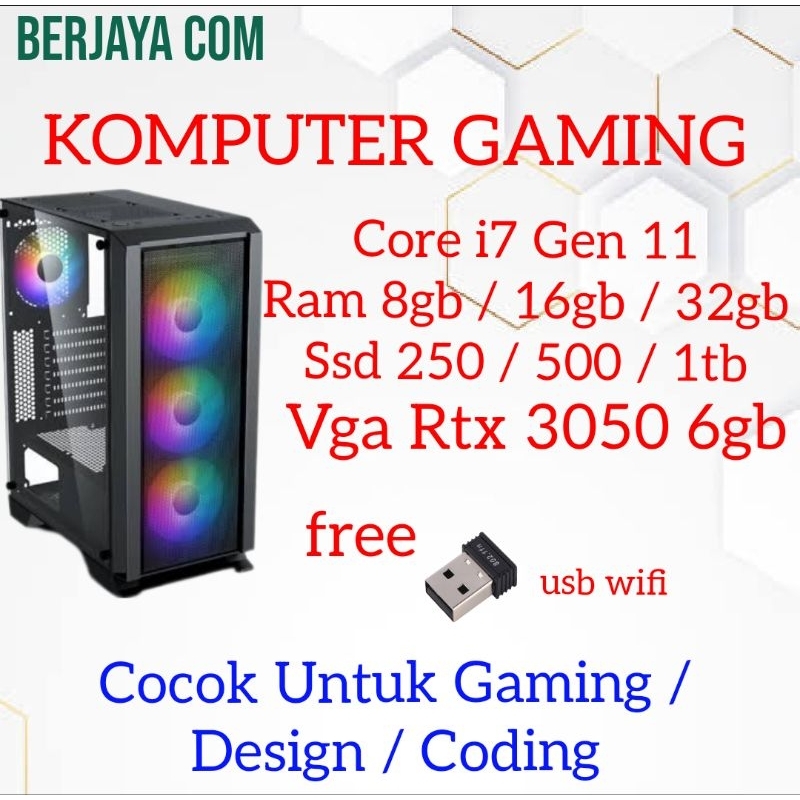 Core i7 Gen 11 - Vga Nvidia Geforce Rtx3050 6gb - 32gb Ram - 1tb ssd - Pc rakitan - Komputer Gaming 