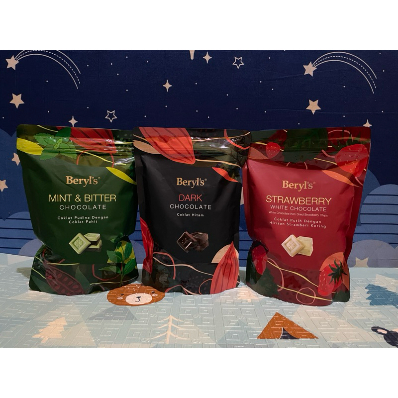 

Coklat Beryls Strawberry White Chocolate, Dark Chocolate, Mint & Bitter Chocolate 280 gram