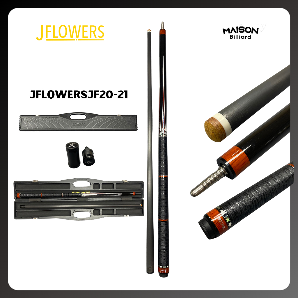 JFlower Stick Billiard JF20-21 Carbon Stik Billiard tip 12,5mm Ferrule putih Brown layer moori tip R