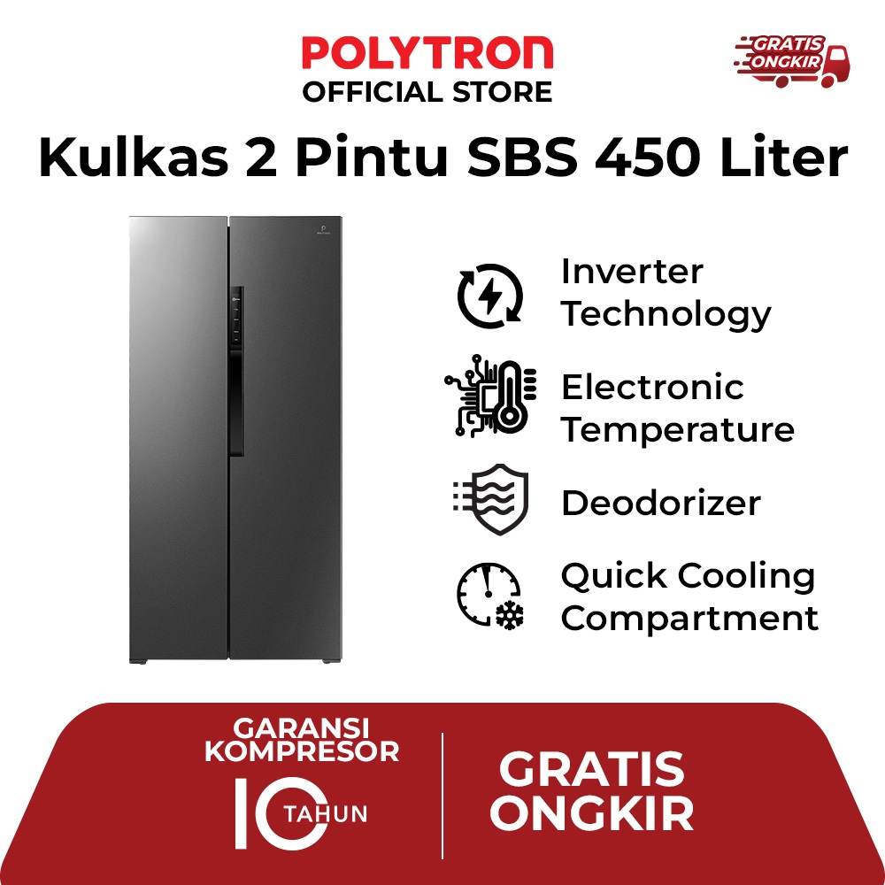POLYTRON Kulkas 2 Pintu Side By Side 450 liter PRS 455S