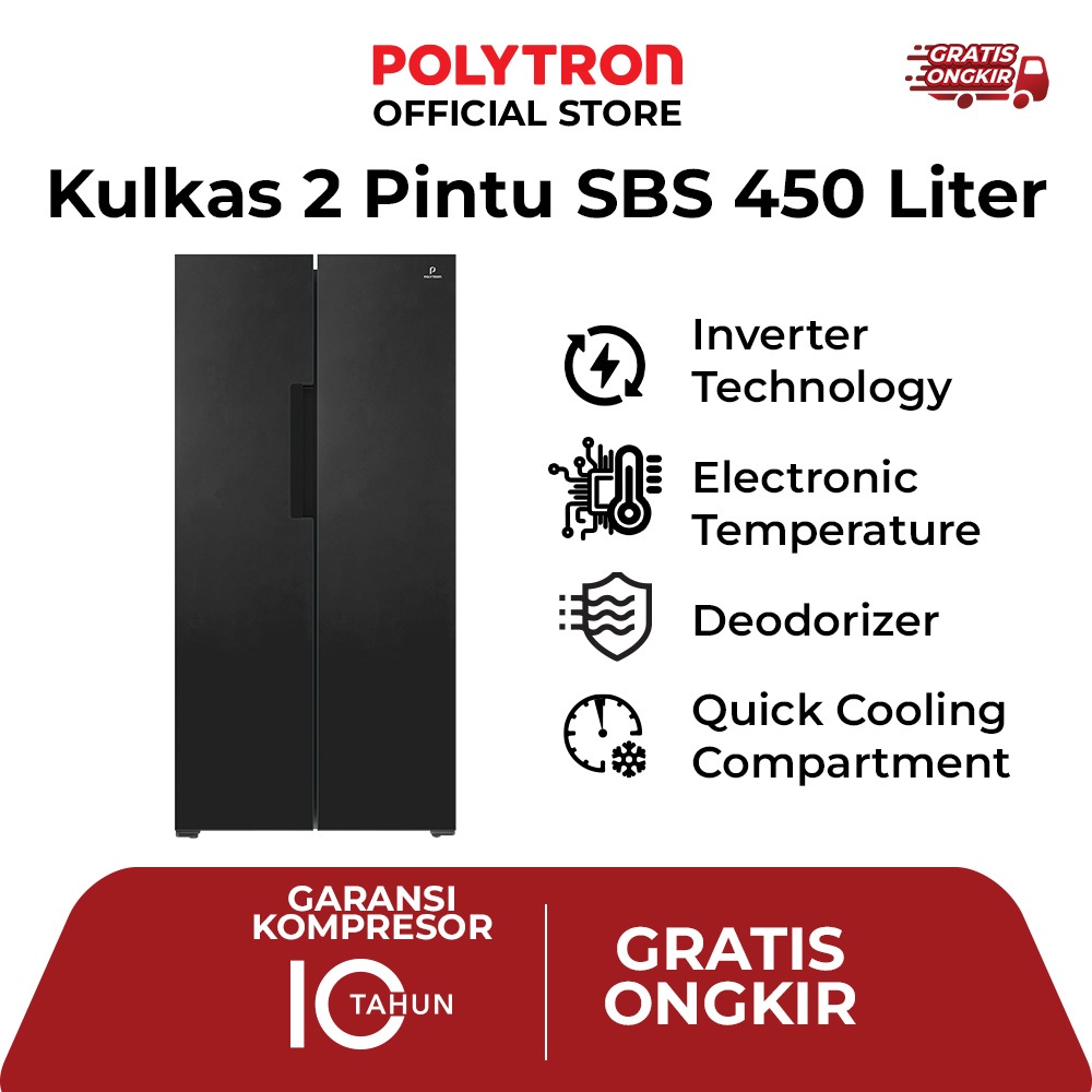 POLYTRON Kulkas 2 Pintu Side By Side 450 Liter PRS 451Y