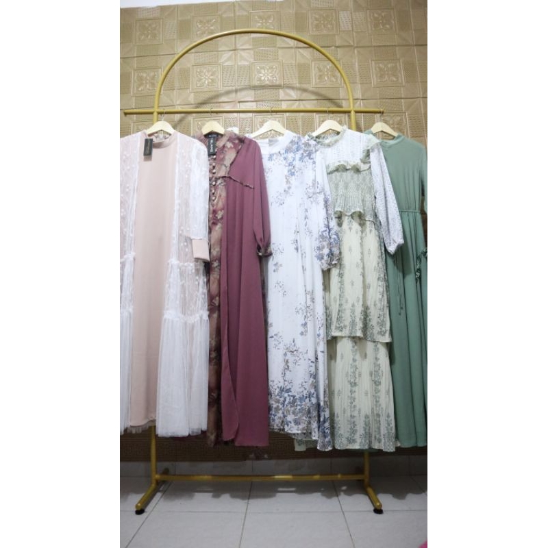 Sale Ori Gamis Set Jilbab Segi4 Setelan Muslim Jumbo XXL LD 140cm Gamis Ceruty Printing Busui Jumbo