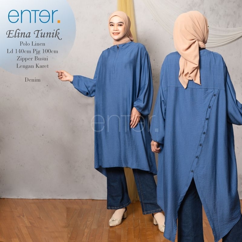 ELINA TUNIK JUMBO POLO LINEN ATASAN BIGSIZE / ELINA ENTER / TUNIK OVERSIZE KATUN BUSUI LD 140