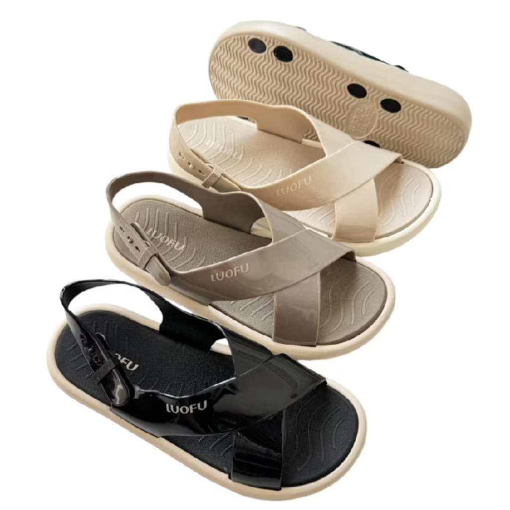 LUOFU E7212-SKTL6W Sandal Tali Belakang Selop Silang Eva Wanita