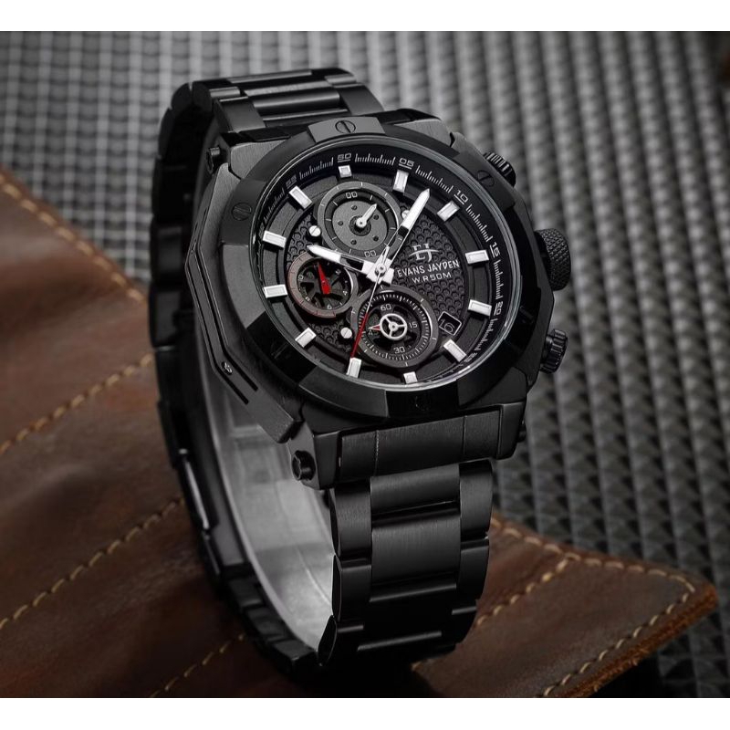 Evans Jayden Jam Tangan Pria 9590 Rantai Stainless Steel Chronograph Kaca Sapphire Original Garansi