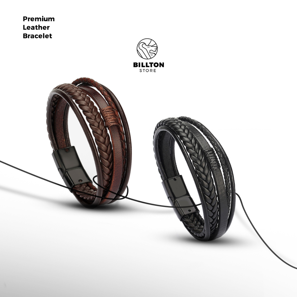 Gelang Pria Leather Stainless Magnetic Premium Bracelet Kulit