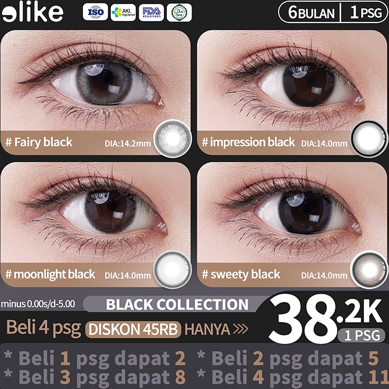 Ready Elike black series contact lense Warna Diameter 14142MM softlens minus Normal sd 5