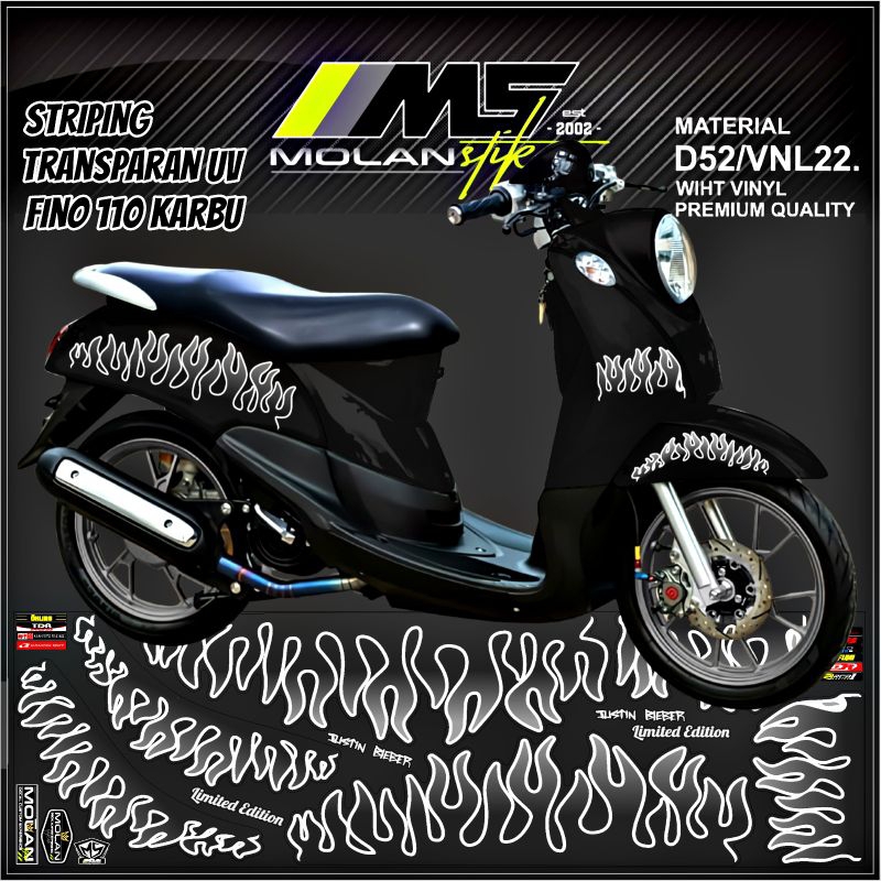 Decal Sticker Striping Variasi Transparan Uv Fino Karbu Api Fino Karbu Justin Bieber Yamaha Fino 115