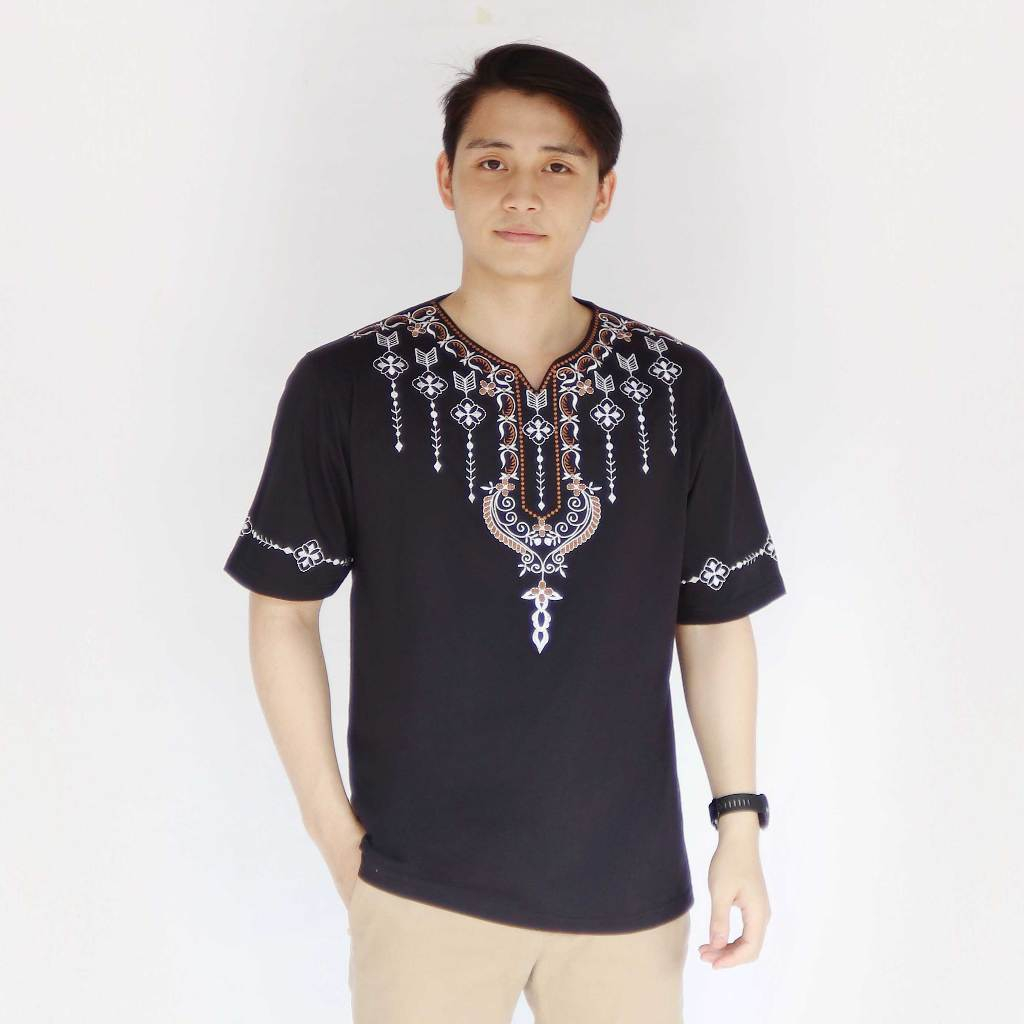 Afada - Baju Koko UJ Lengan Pendek Pria Dewasa / Kaos Muslim Bordir Motif Batik