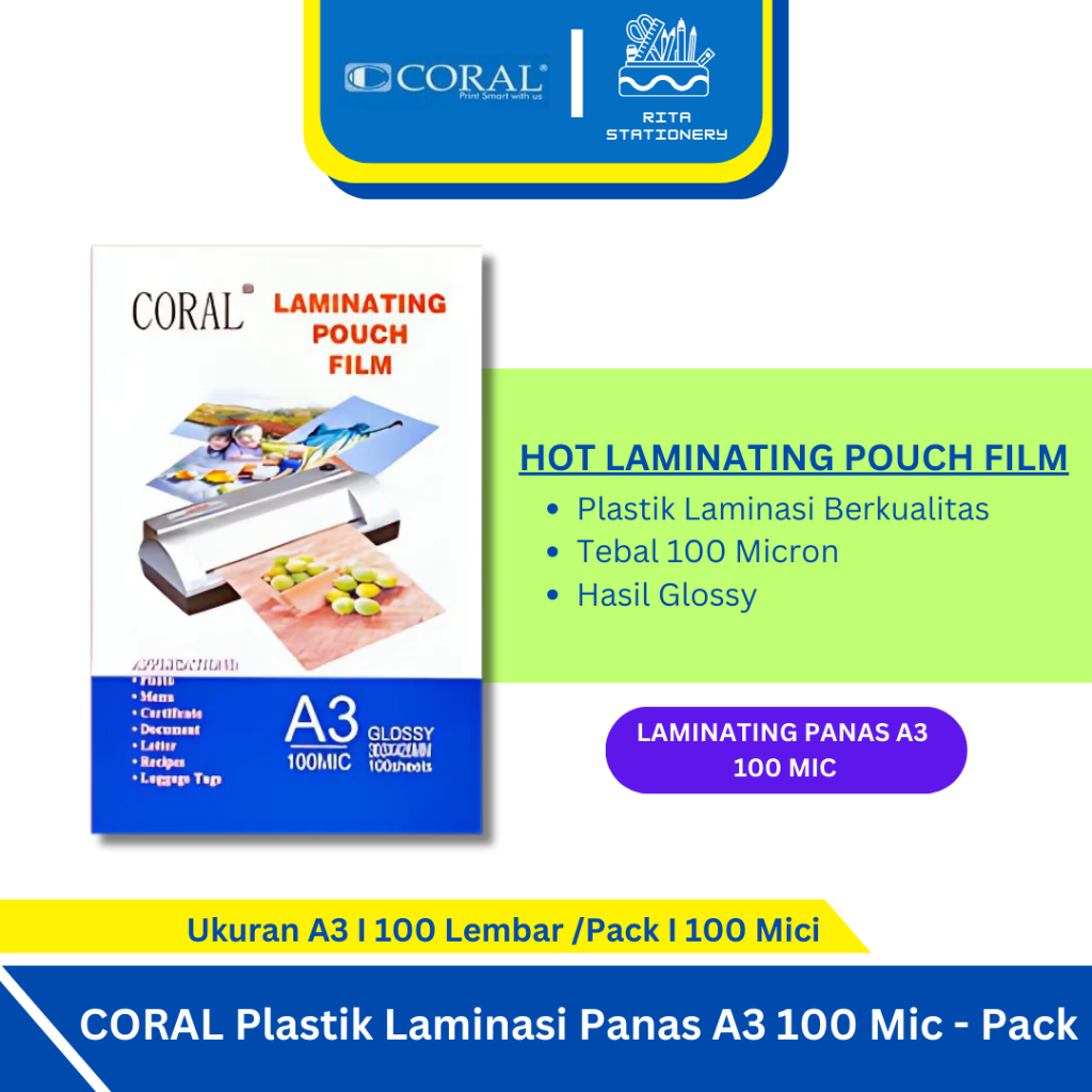 

CORAL Plastik Laminasi Panas Tebal A3 100 Mic - Pack