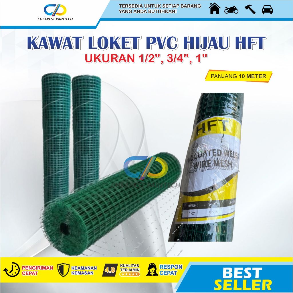 Kawat Ram Loket PVC Hijau Ayakan Kandang Lubang 1" 1 Roll 10 meter