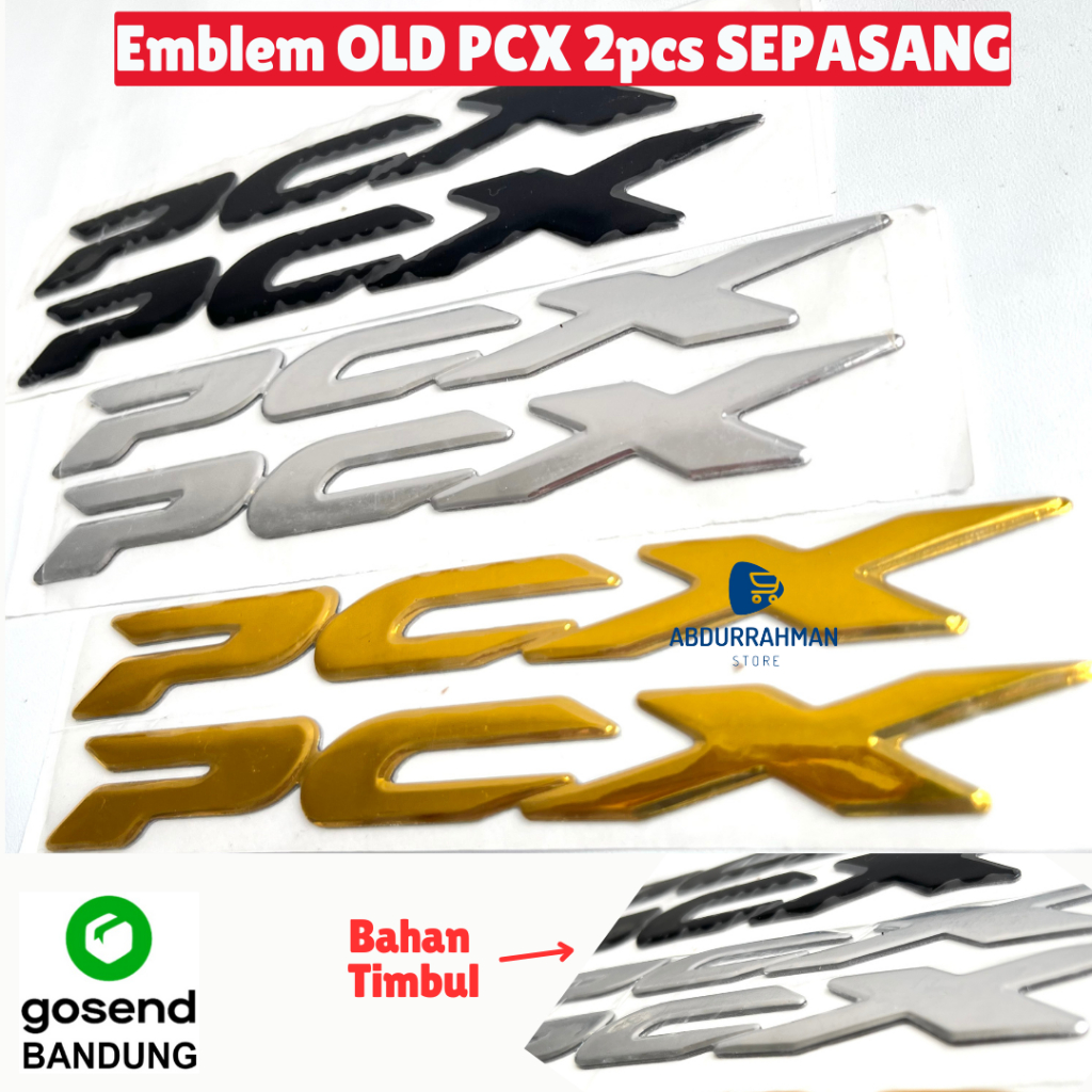 Emblem Stiker Sticker Tulisan untuk Motor Honda PCX OLD Sepasang Silver Emas Hitam Soft PVC Timbul