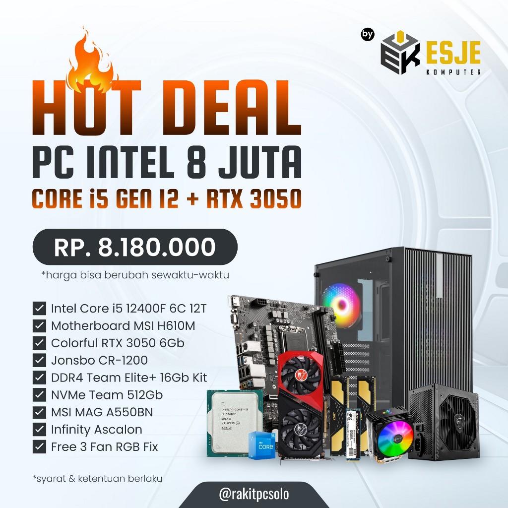 PC Gaming Intel Core i5 Gen 12 RTX 3050 6gb
