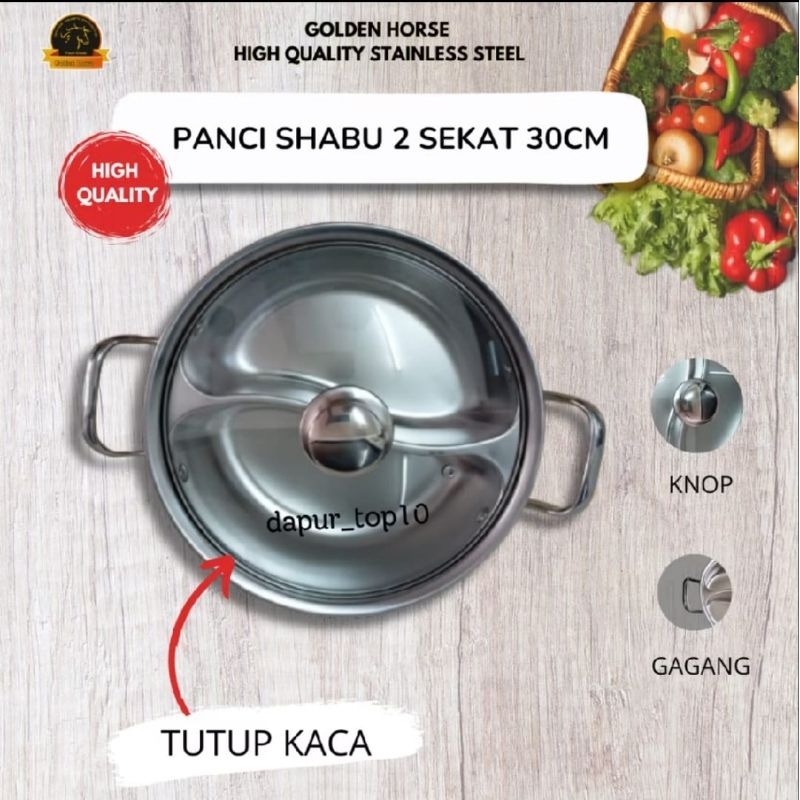 Panci Shabu Shuki Hotpot Tanpa Sambungan 30cm Stainless Steel Panci Steamboat Stainless Tebal 30cm