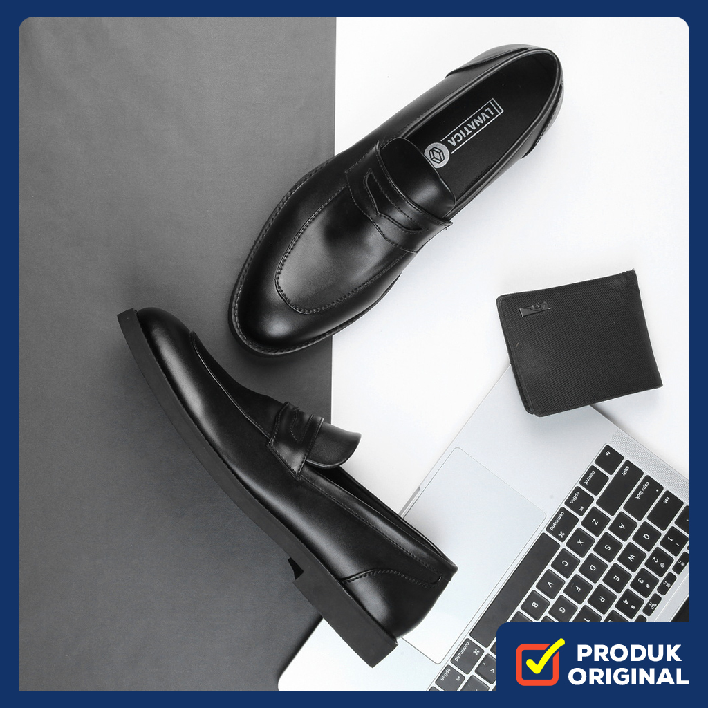 LEWIS BLACK ORIGINAL x LVNATICA Sepatu Loafers Full Hitam Pria Slip On Formal Casual Kerja Kantor Ku