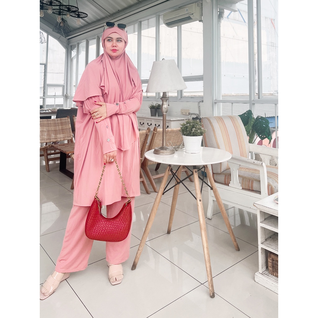 setelan celana gamis cantik setelan celana gamis kekinian AZ11-setelan celana gamis jersey adem