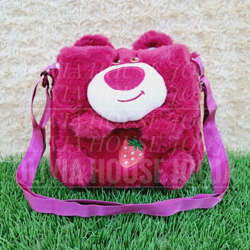 Tas Slempang Lotso Tas Slempang Bukaan Depan Muka Lotso Tas Bulu Lotso Mini Klip