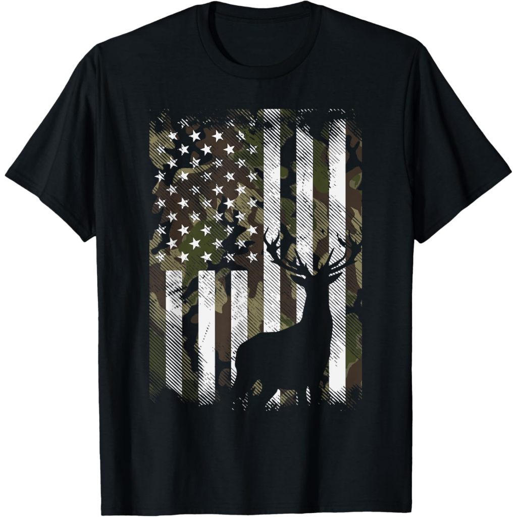 Baju Dewasa Camo US Flag Deer Elk Buck Camoflage Hunting Hunter Dad Gift Short Sleeve T-Shirt Fashio
