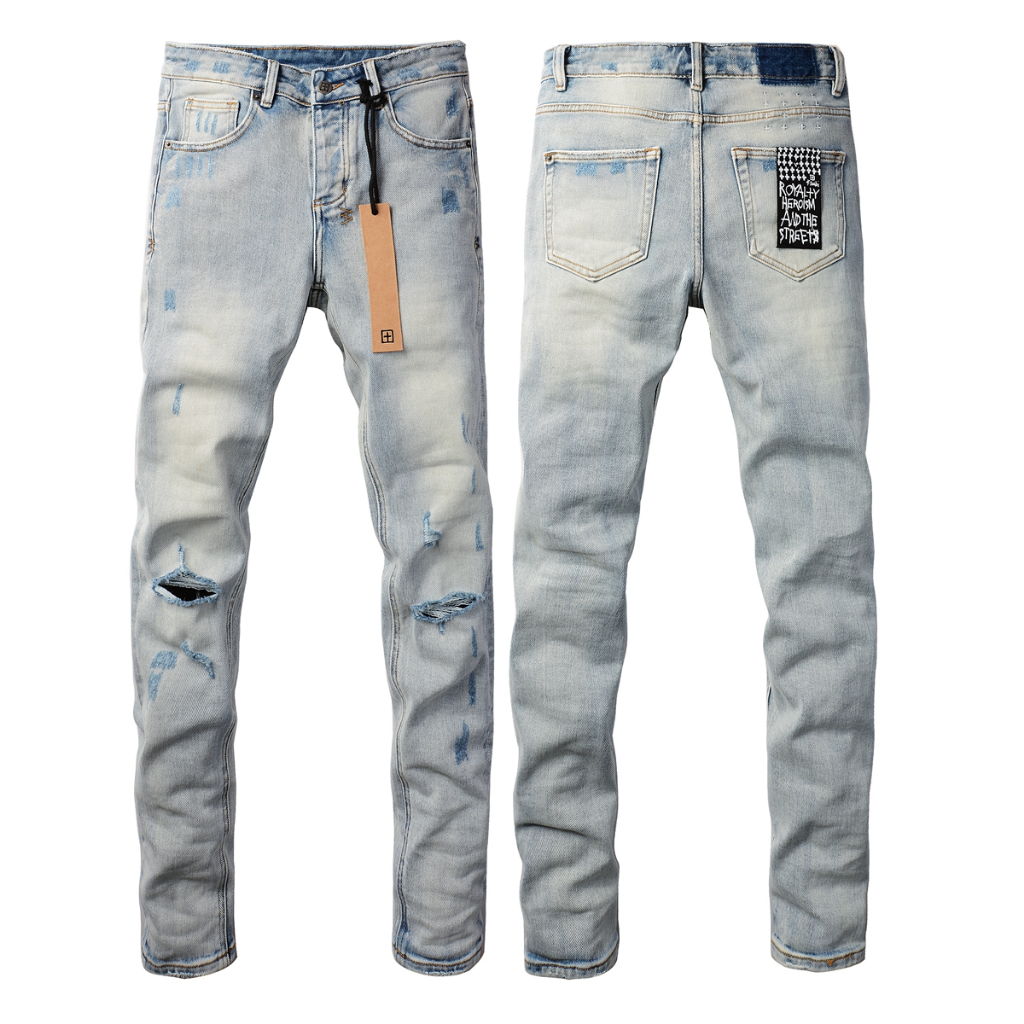 KSUBI Celana Jeans Ripped High Street Amerika Celana Kasual Ramping Pribadi Pelangsing Retro Pria
