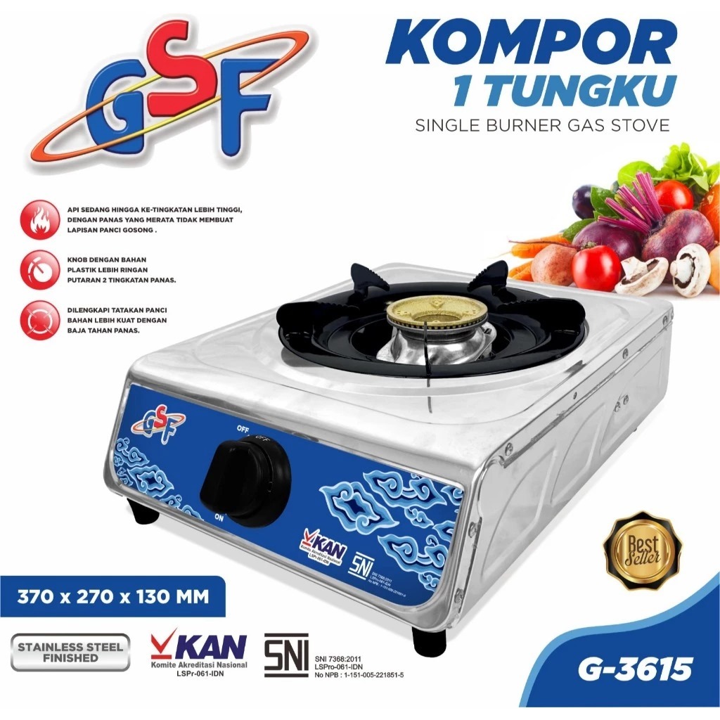 GSF Kompor Gas 1 Tungku Stainless Steel Anti Karat GSF 3615